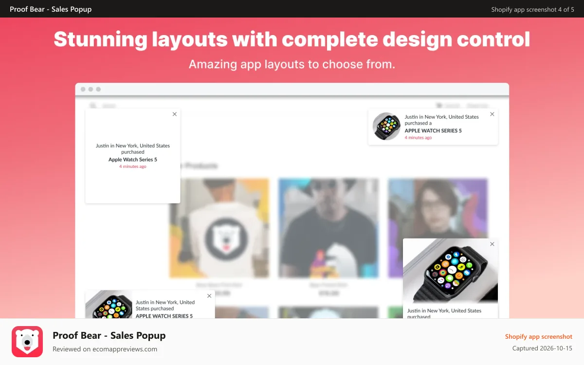 Proof Bear ‑ Sales Popup Shopify app screenshot: someone bought, pop up sales, sales pop, social proof tool