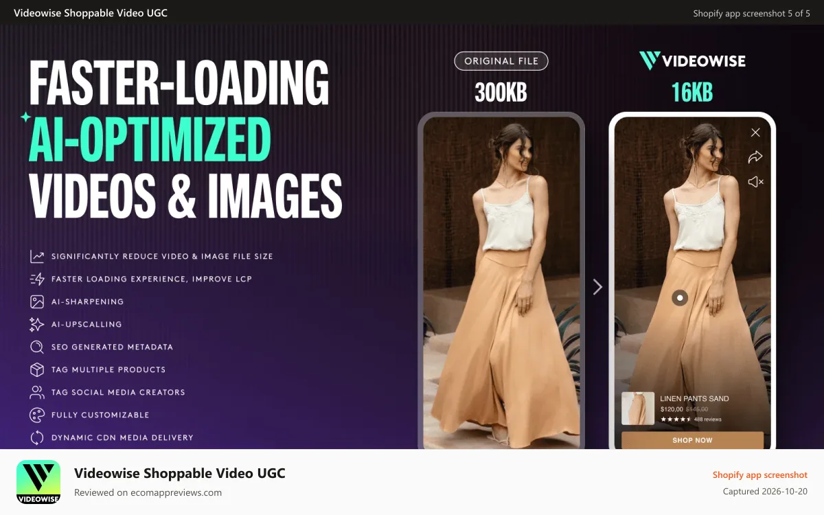 Videowise Shoppable Video UGC Shopify app screenshot: Shoppable video, UGC videos, video gallery, video slideshow