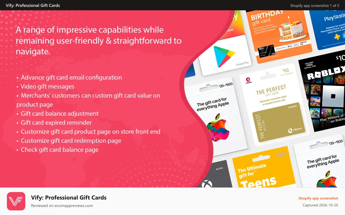 Vify: Professional Gift Cards Shopify app screenshot: gift-card-banner