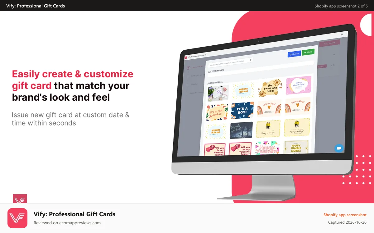 Vify: Professional Gift Cards Shopify app screenshot: easily create gift card