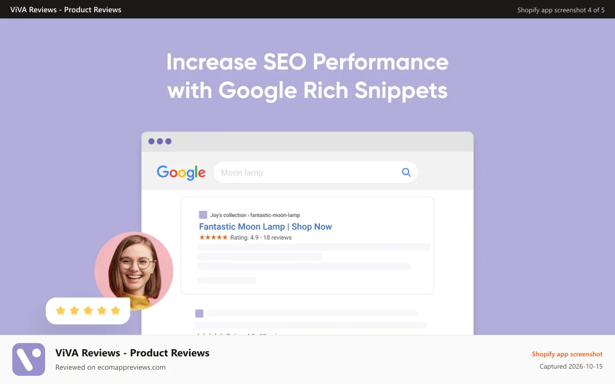 ViVA Reviews ‑ Product Reviews Shopify app screenshot: Increase SEO Performance