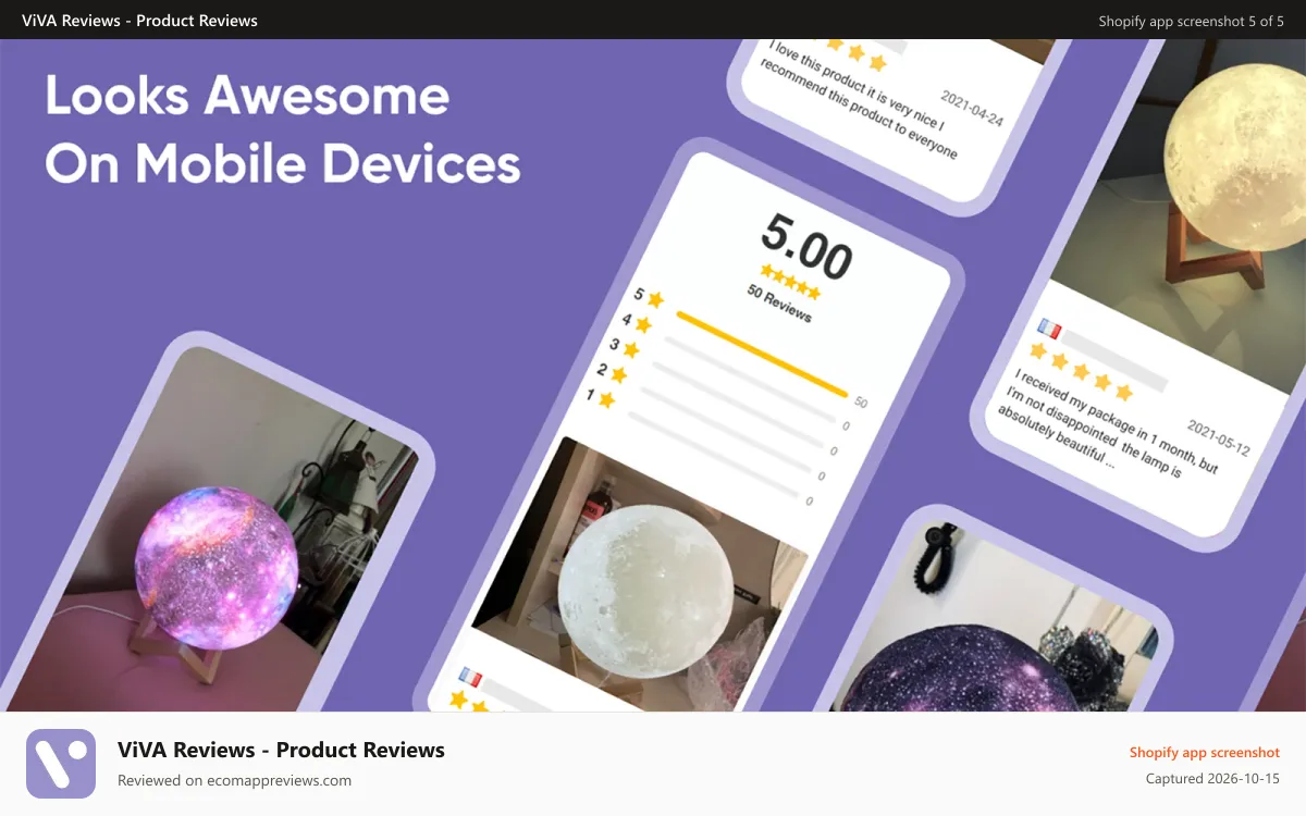 ViVA Reviews ‑ Product Reviews Shopify app screenshot: Looks Awesome on Mobile Devices