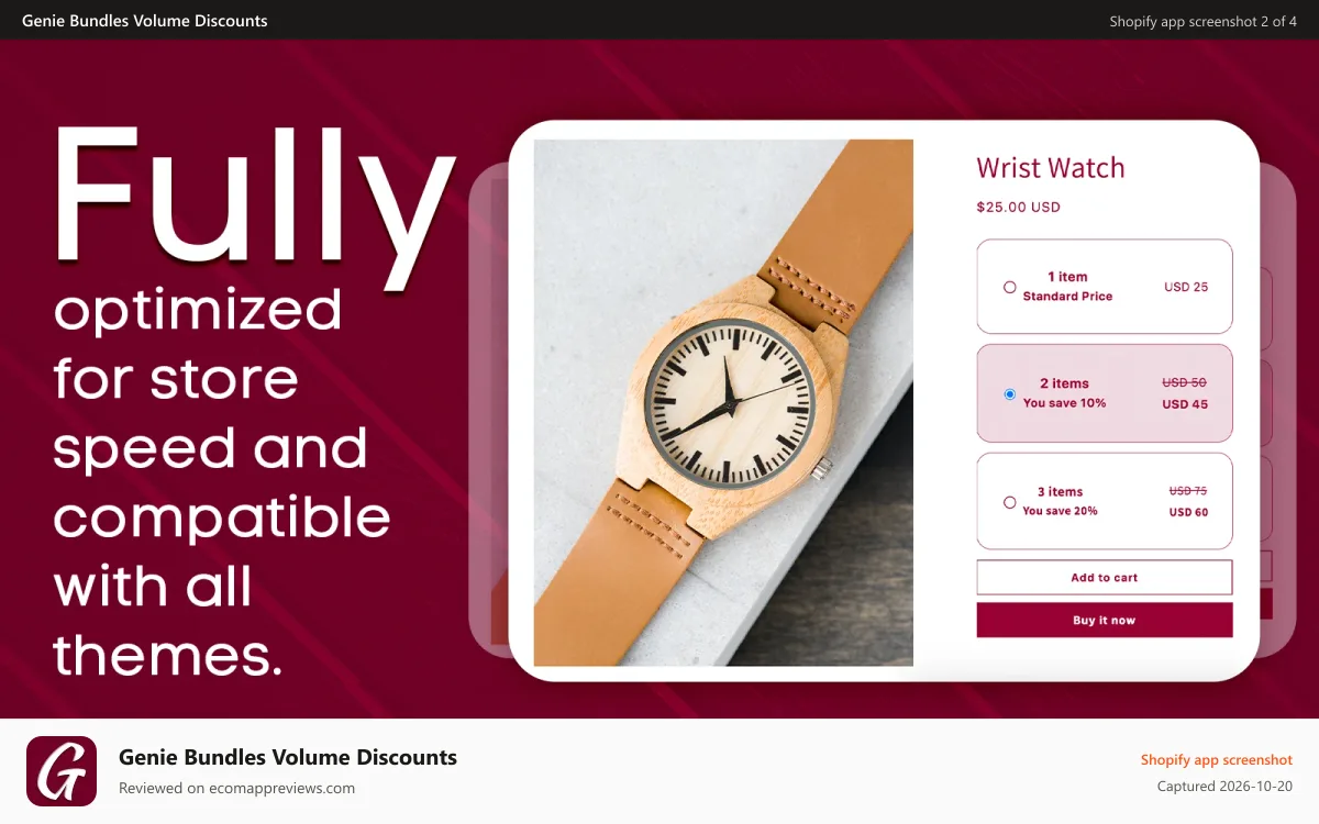 Genie Bundles Volume Discounts Shopify app screenshot: No coding required