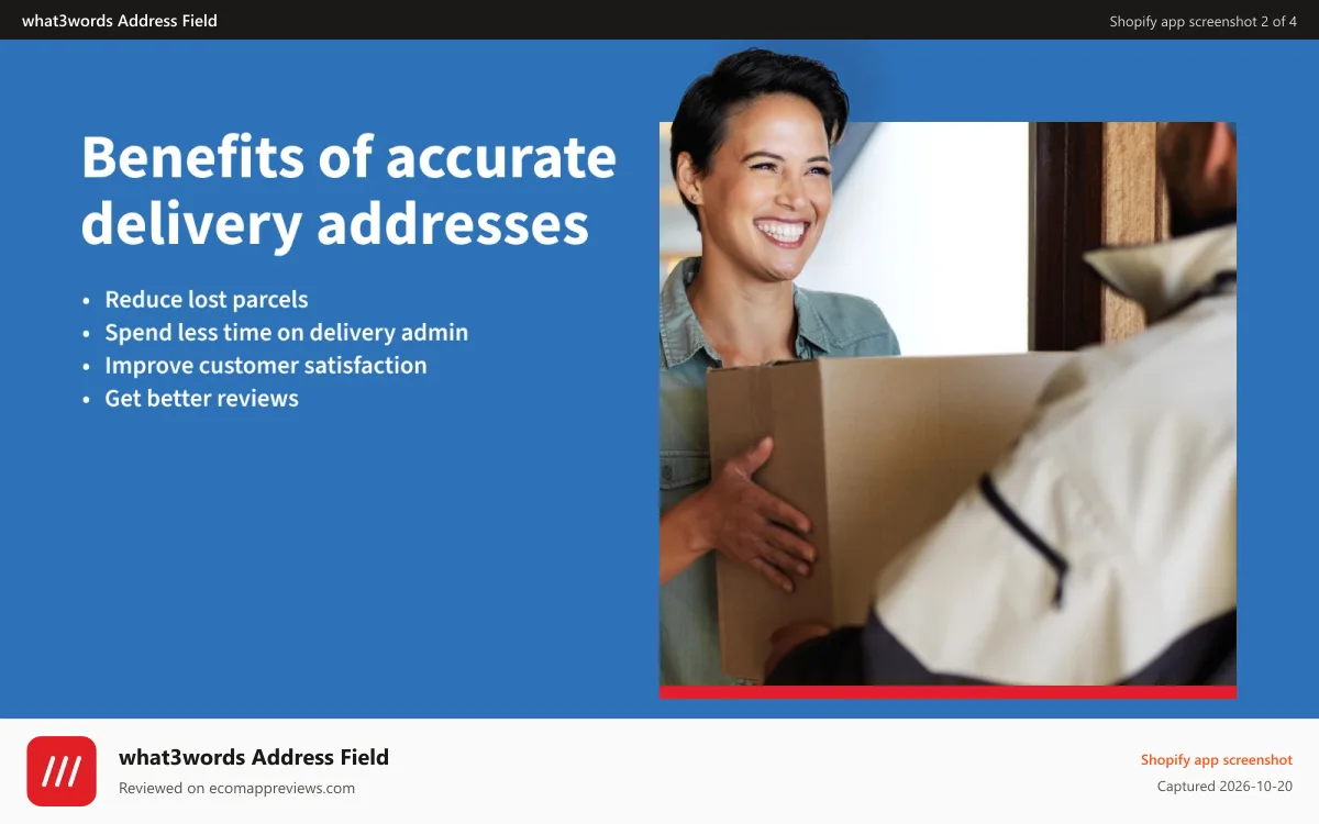 what3words Address Field Shopify app screenshot: A happy customer receives a parcel exactly where they want it