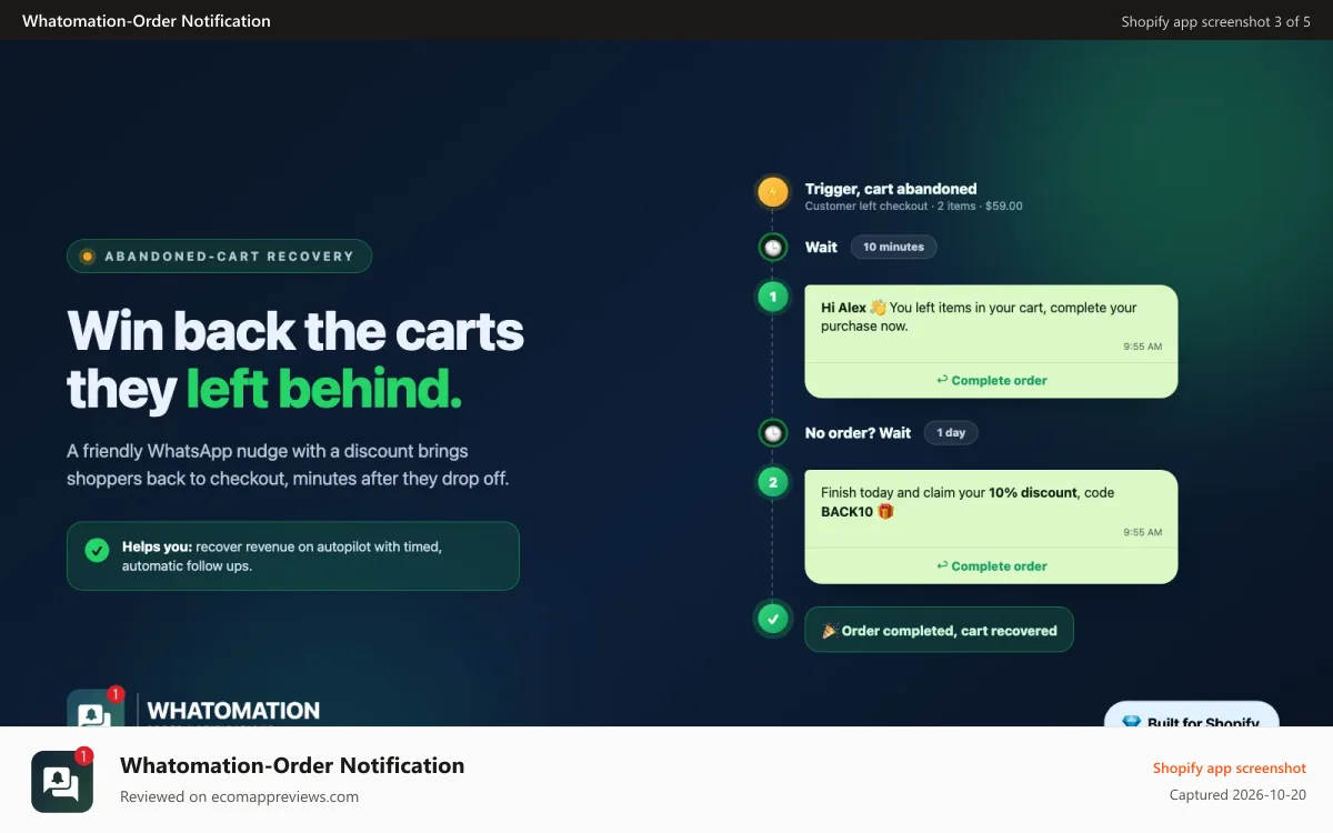 Whatomation‑Order Notification Shopify app screenshot: Real Time updates