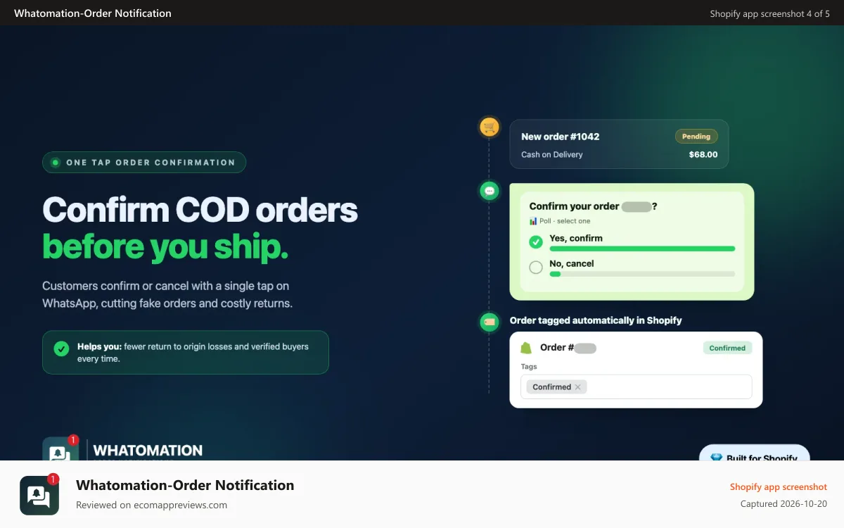 Whatomation‑Order Notification Shopify app screenshot: 4