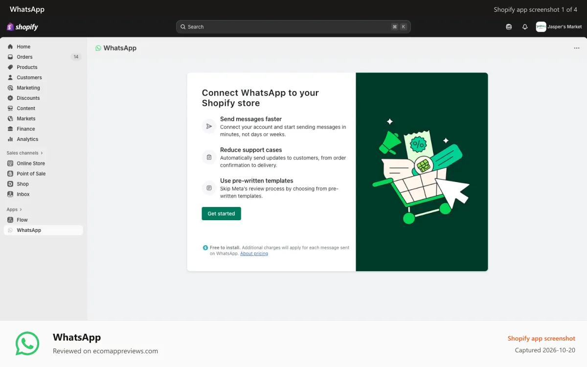 WhatsApp Shopify app screenshot: Send order updates and abandoned cart messages with WhatsApp