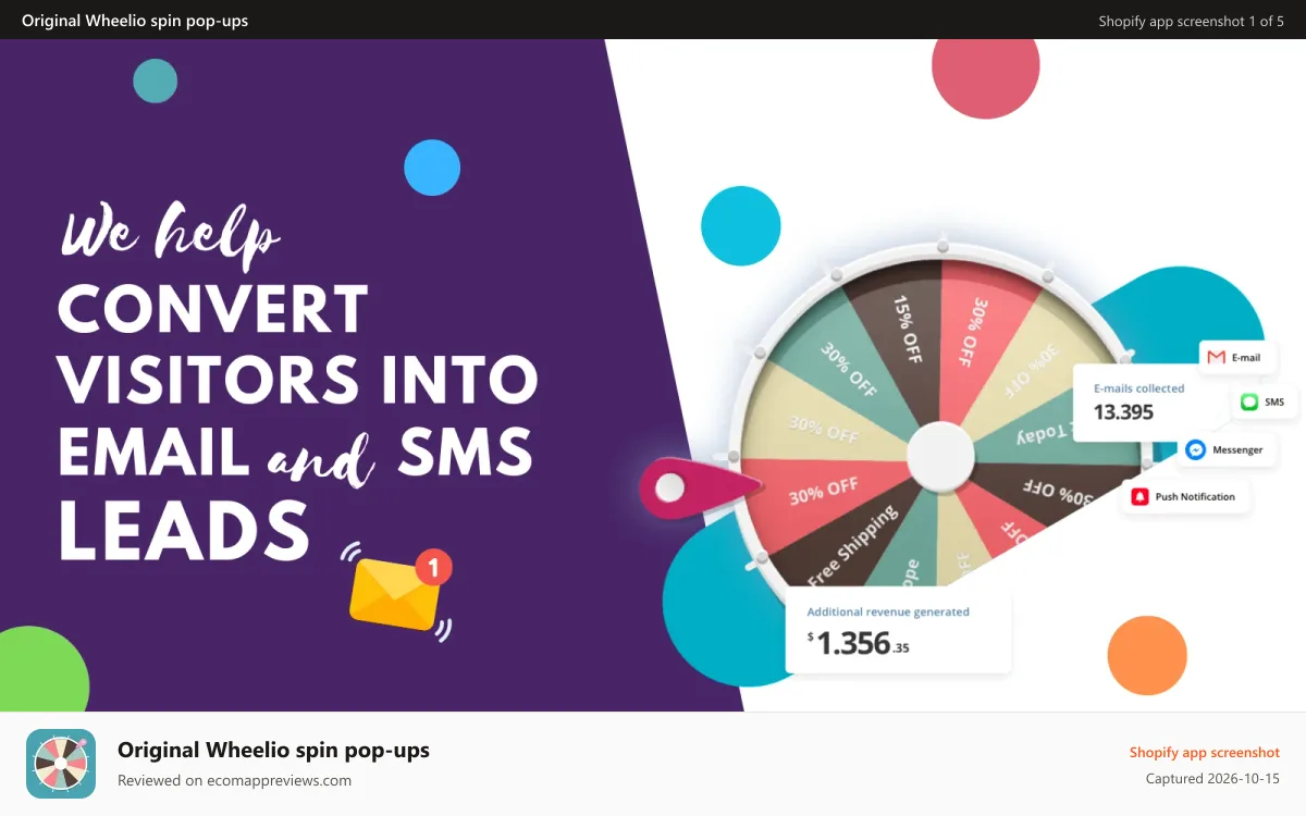 Original Wheelio spin pop‑ups Shopify app screenshot: wheelio_app_store_main_banner