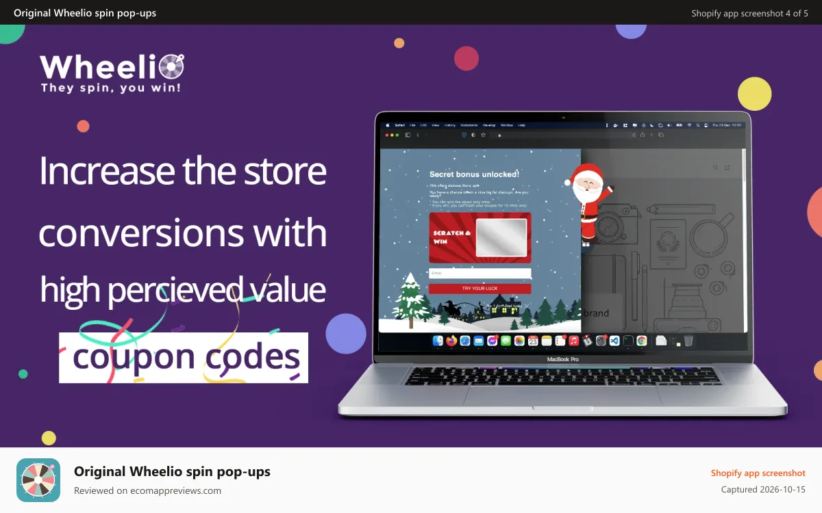 Original Wheelio spin pop‑ups Shopify app screenshot: wheelio_admin_feature2