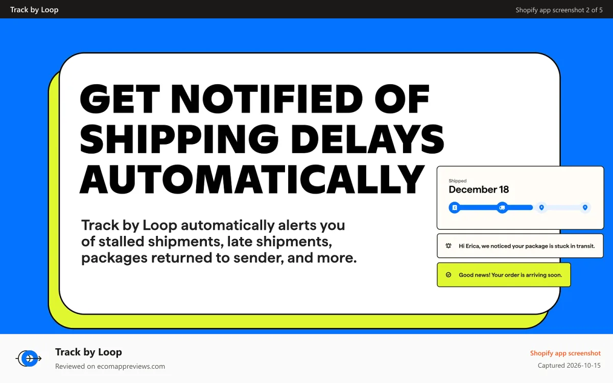 Track by Loop Shopify app screenshot: Get notified of shipping delays automatically