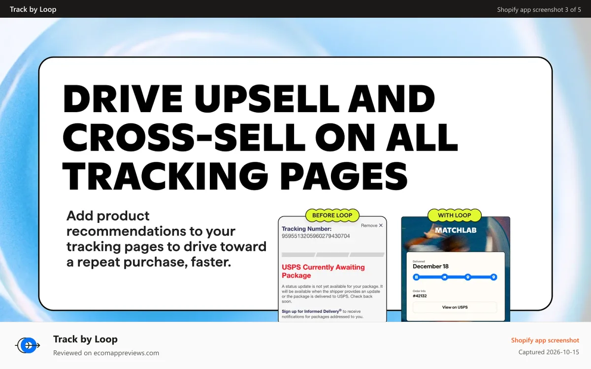 Track by Loop Shopify app screenshot: Drive upsell and cross-sell on all tracking pages