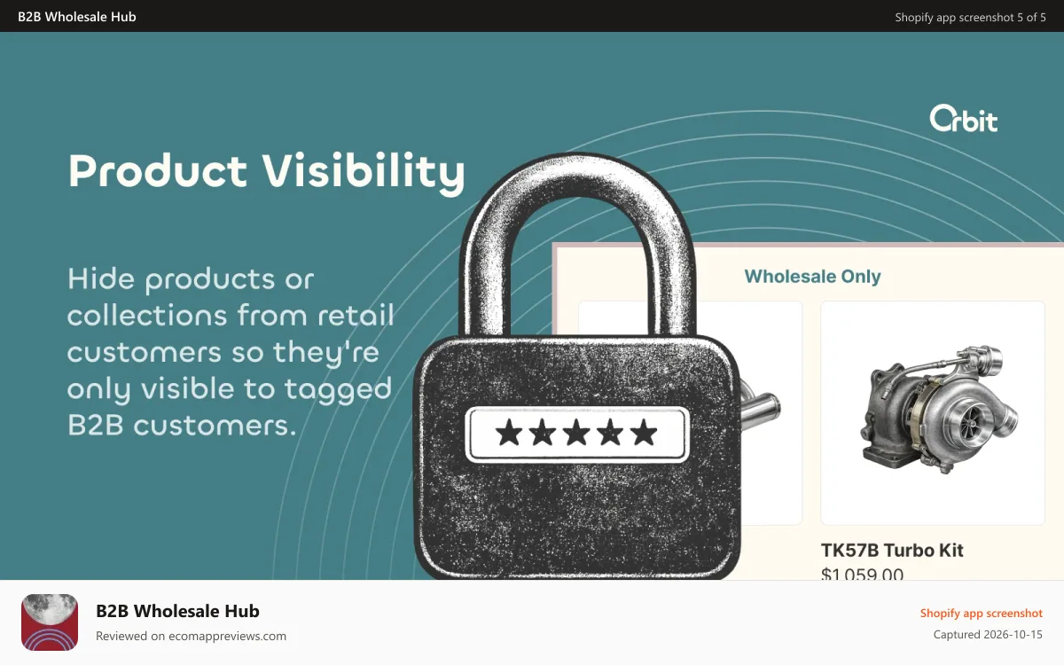 B2B Wholesale Hub Shopify app screenshot: Wholesale lock controls B2B product visibility per group