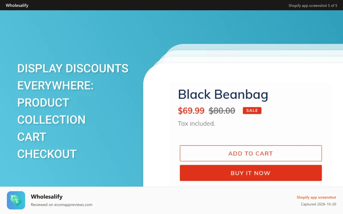 Wholesalify Shopify app screenshot: Wholesale discounts