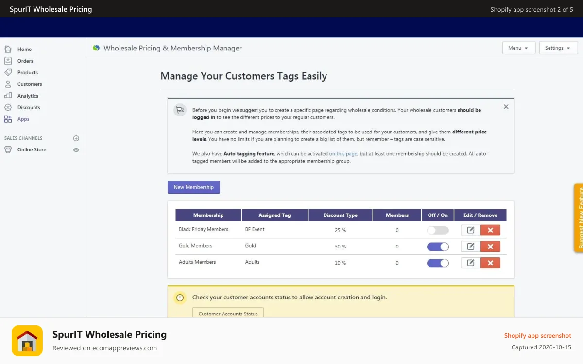 SpurIT Wholesale Pricing Shopify app screenshot: shopify wholesale app