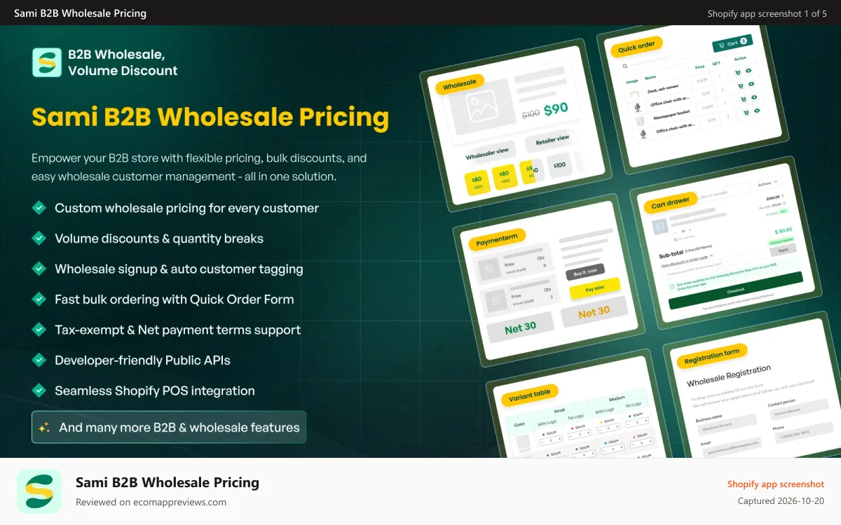 Sami B2B Wholesale Pricing Shopify app screenshot: Wholesale Sami