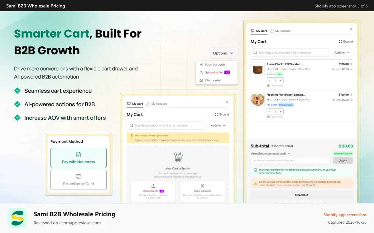 Sami B2B Wholesale Pricing Shopify app screenshot: Wholesale Cart