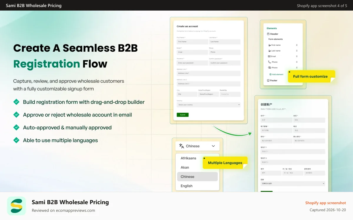 Sami B2B Wholesale Pricing Shopify app screenshot: Exclusive Sign-up form for Wholesale Customers