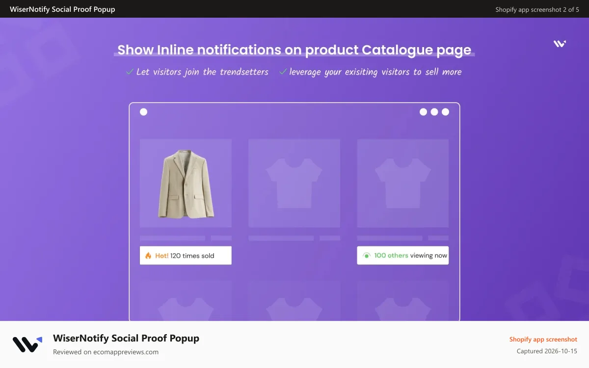 WiserNotify Social Proof Popup Shopify app screenshot: Variety of notification template