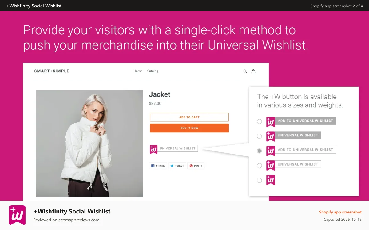+Wishfinity Social Wishlist Shopify app screenshot: Add the +Wishfinity Button to Your Store