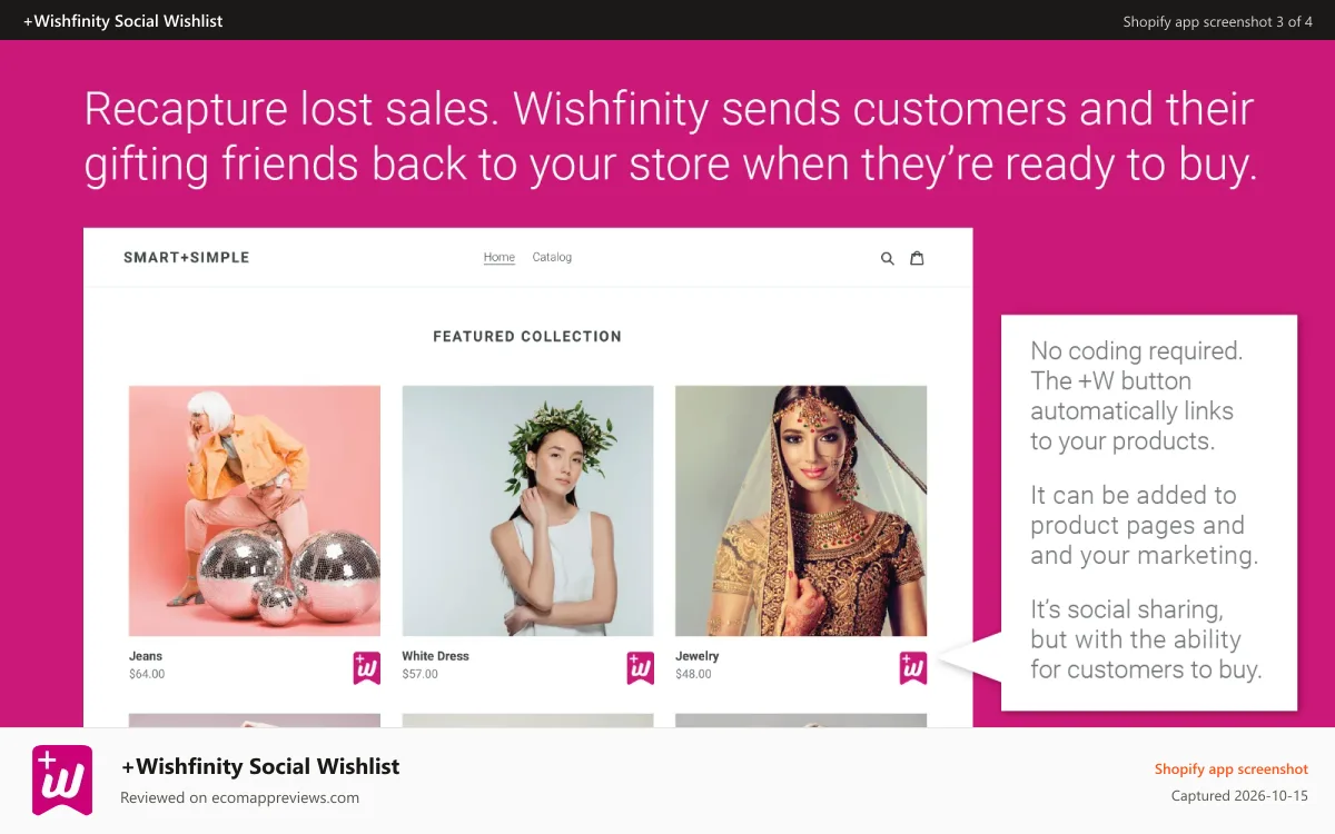 +Wishfinity Social Wishlist Shopify app screenshot: Wishfinity Helps You Sell to Gift-Givers and More Consumers