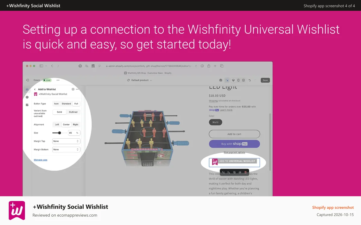 +Wishfinity Social Wishlist Shopify app screenshot: Wishfinity Setup is Quick and Easy - Get Started Today