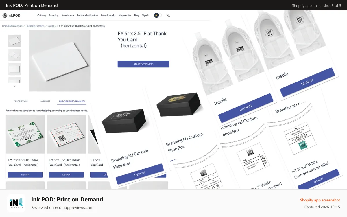 Ink POD: Print on Demand Shopify app screenshot: branding options