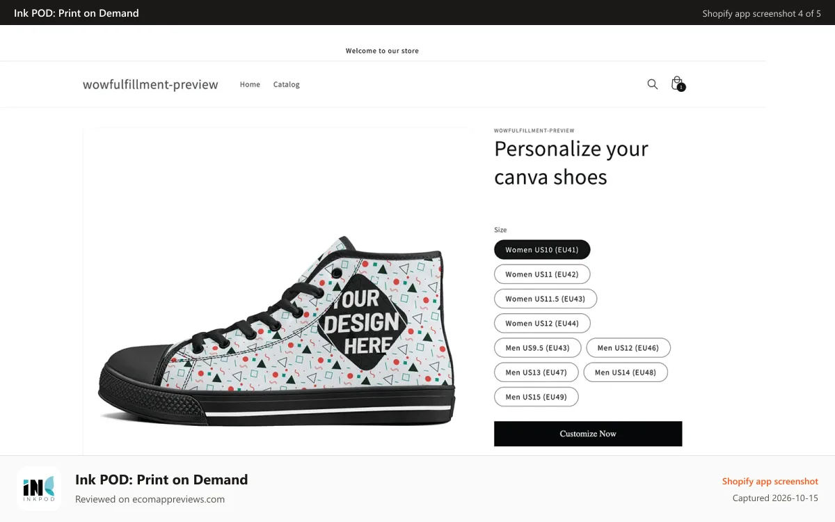 Ink POD: Print on Demand Shopify app screenshot: integrate personalization-tool in your shopify store