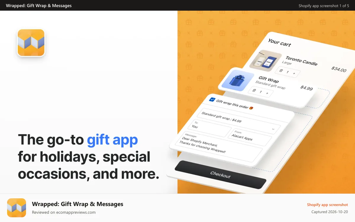Wrapped: Gift Wrap & Messages Shopify app screenshot: Wrapped is the go-to gift option and gift wrap app any occasion