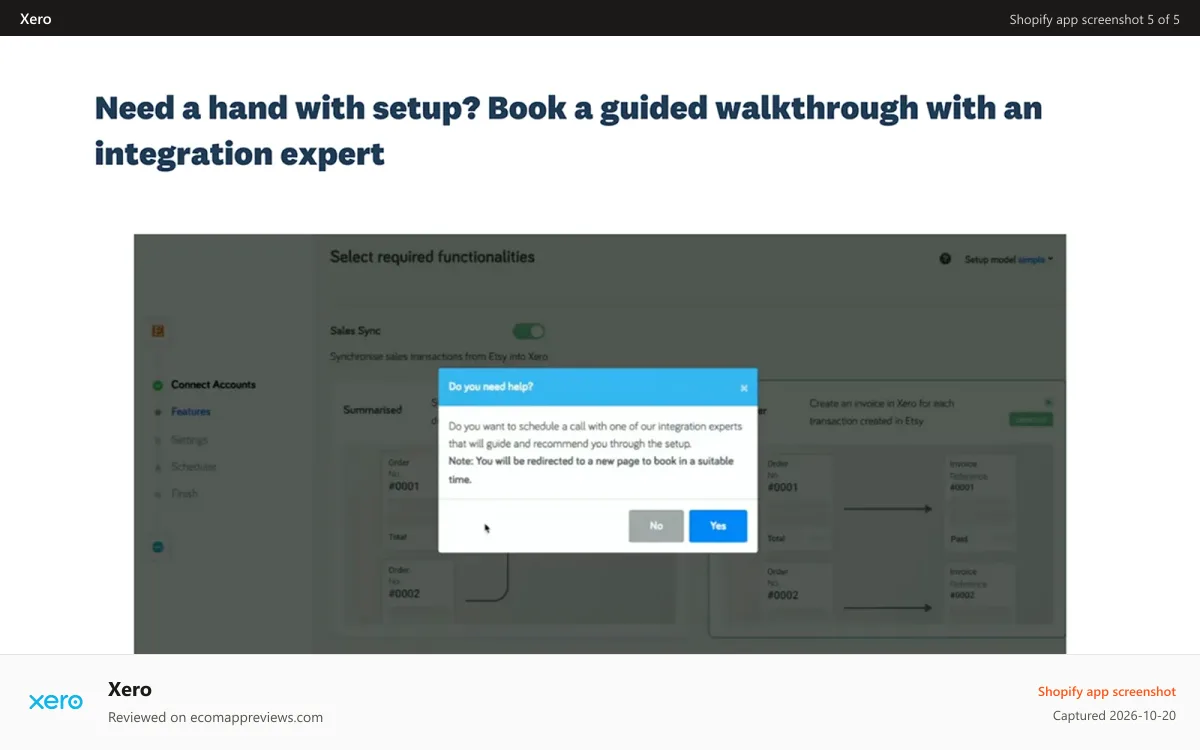 Xero Shopify app screenshot: support