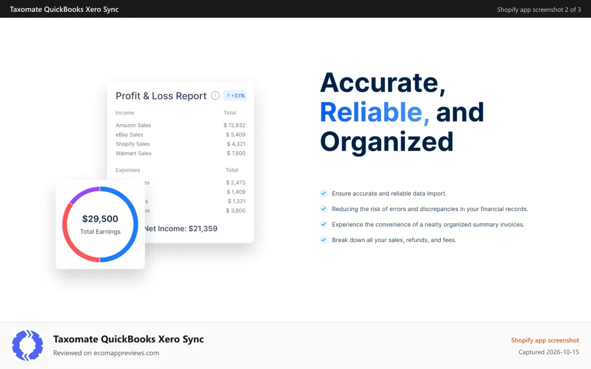 Taxomate QuickBooks Xero Sync Shopify app screenshot: shopify xero integration