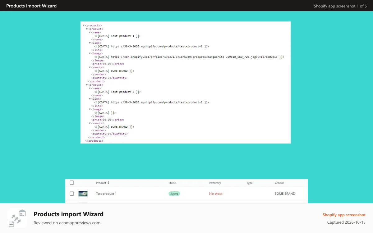 Products import Wizard Shopify app screenshot: Products import Wizard Pro