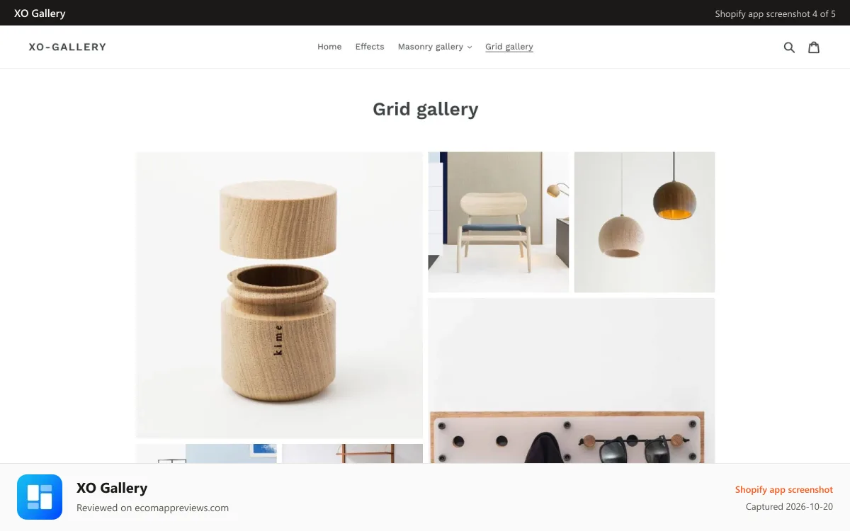 XO Gallery Shopify app screenshot: Gallery front grid demo