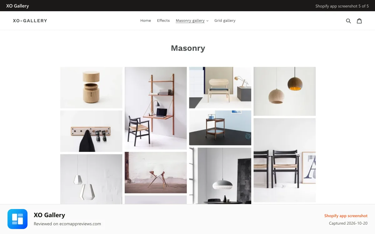 XO Gallery Shopify app screenshot: Gallery front masonry