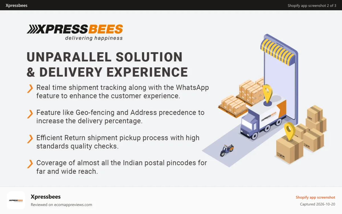Xpressbees Shopify app screenshot: Order Fulfillment with geo enabled delivery solutions