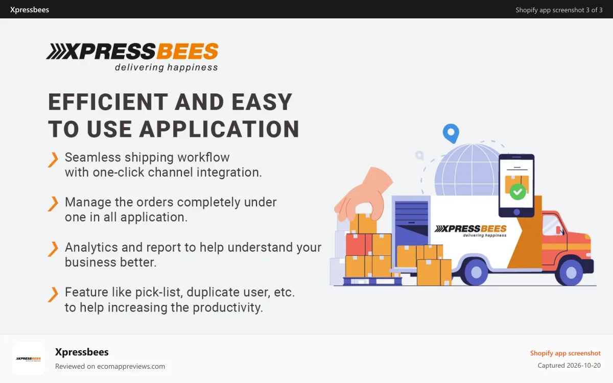 Xpressbees Shopify app screenshot: Tech enabled ease of doing business