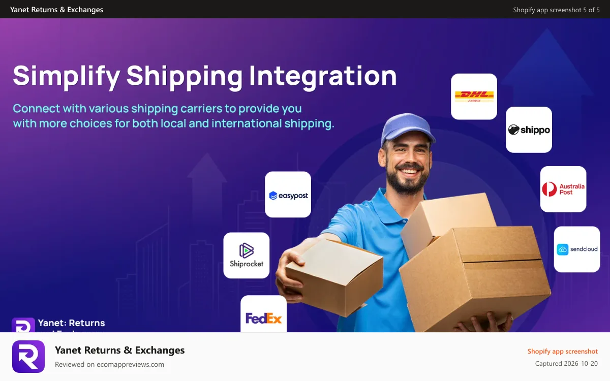 Yanet Returns & Exchanges Shopify app screenshot: Integrate with multiple shipping carriers