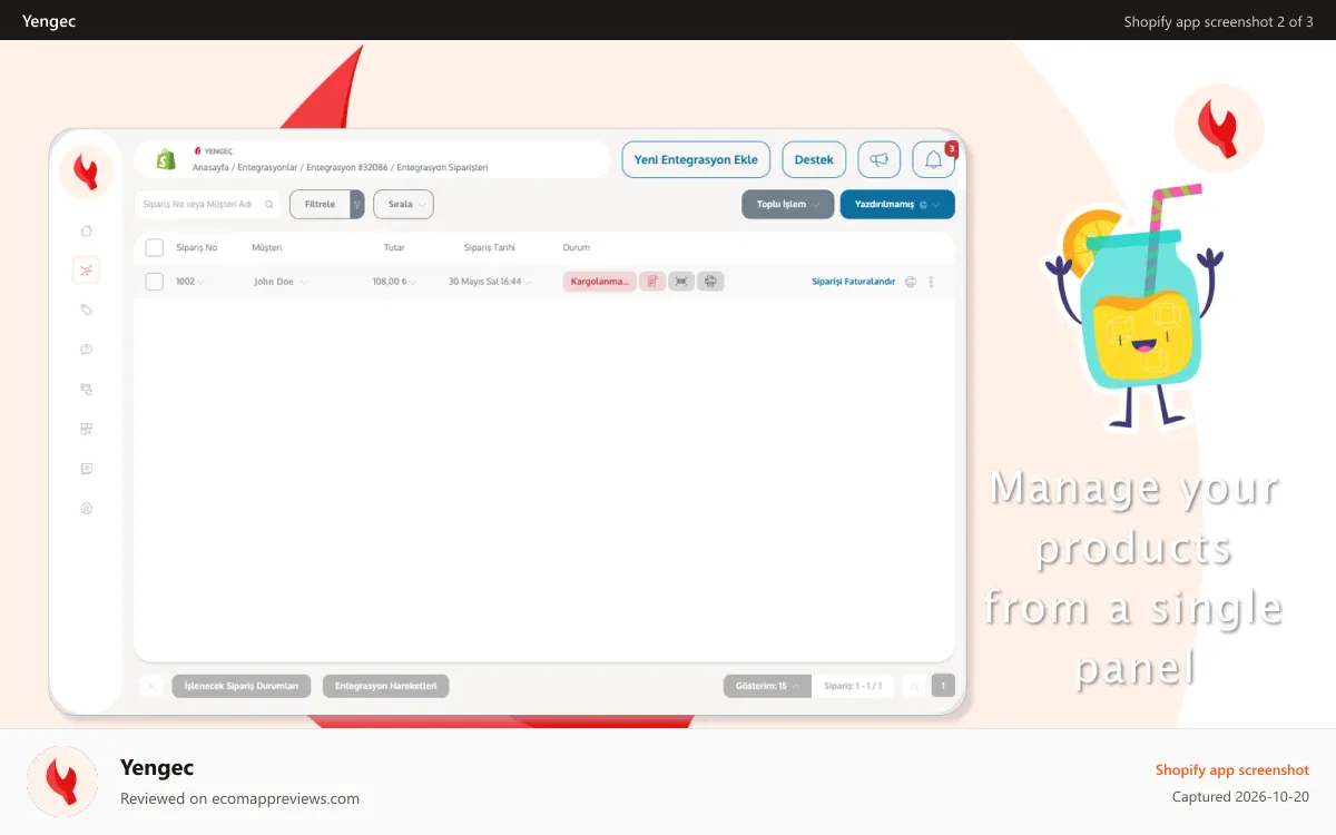 Yengec Shopify app screenshot: Automatic Invoicing