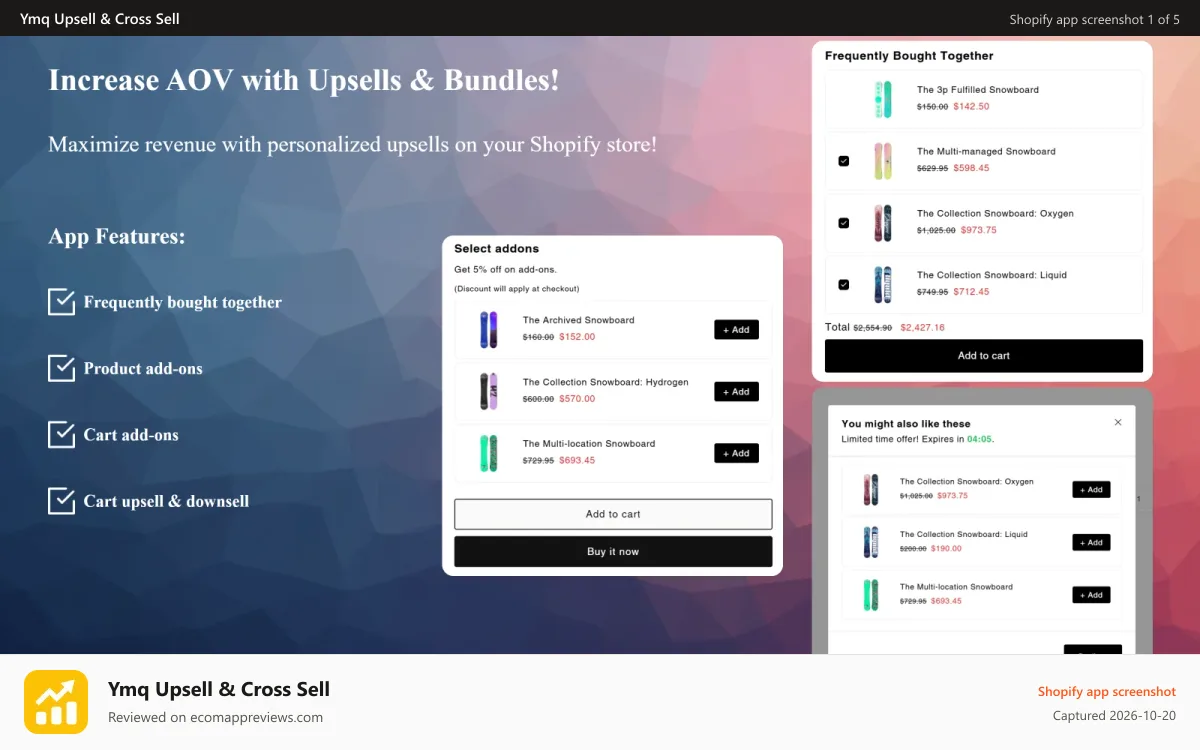 Ymq Upsell & Cross Sell Shopify app screenshot: Ymq Upsell & Cross Sell