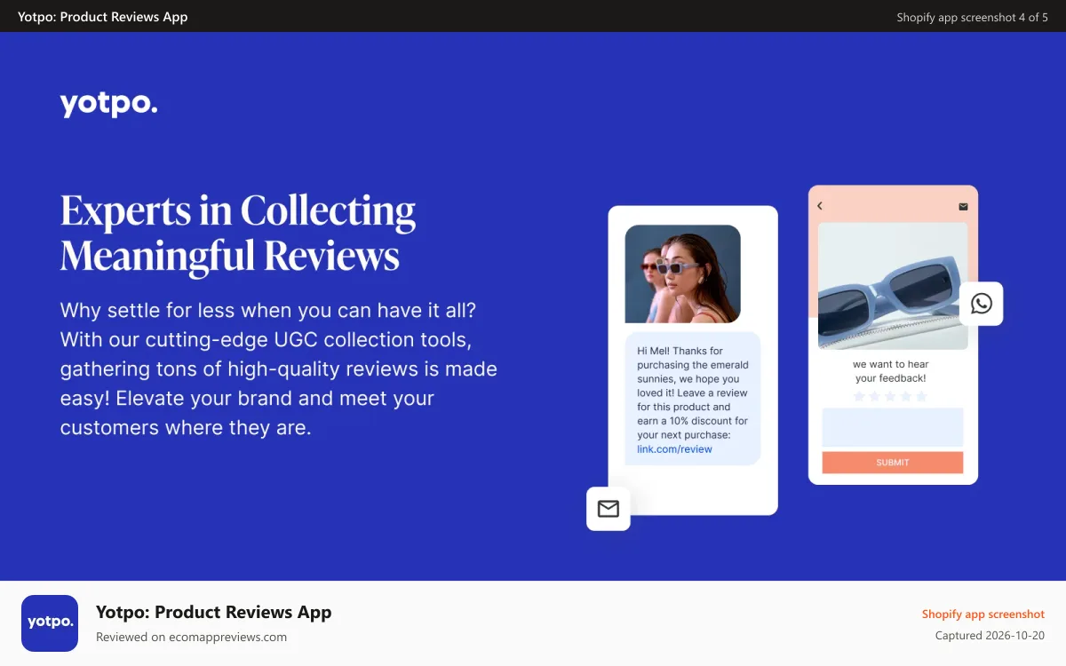 Yotpo: Product Reviews App Shopify app screenshot: Collect Reviews