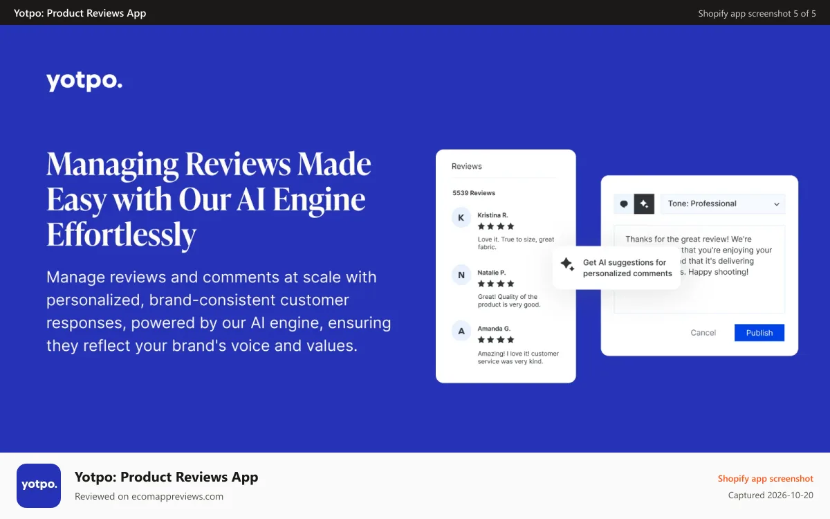Yotpo: Product Reviews App Shopify app screenshot: Manage Reviews