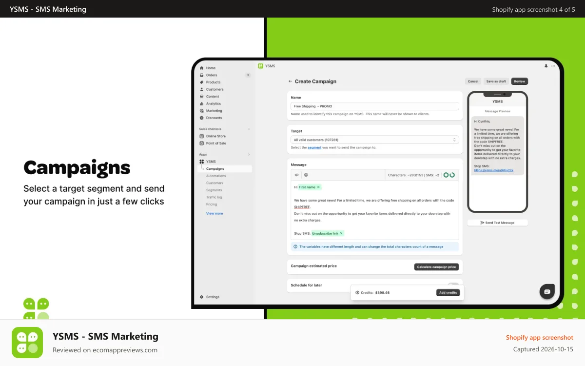 YSMS ‑ SMS Marketing Shopify app screenshot: ysms marketing sms campaigns