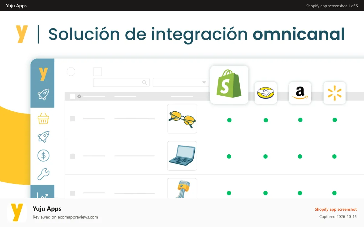 Yuju Apps Shopify app screenshot: Connect Shopify with top LATAM marketplaces and ERPs