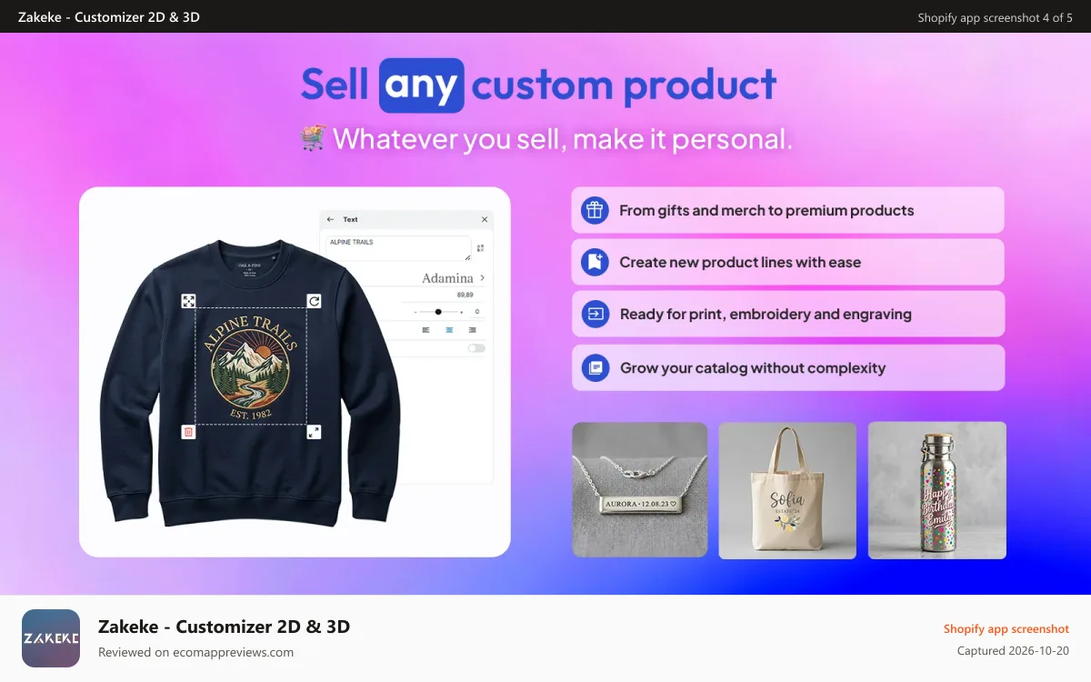 Zakeke ‑ Customizer 2D & 3D Shopify app screenshot: Sell any personalized product
