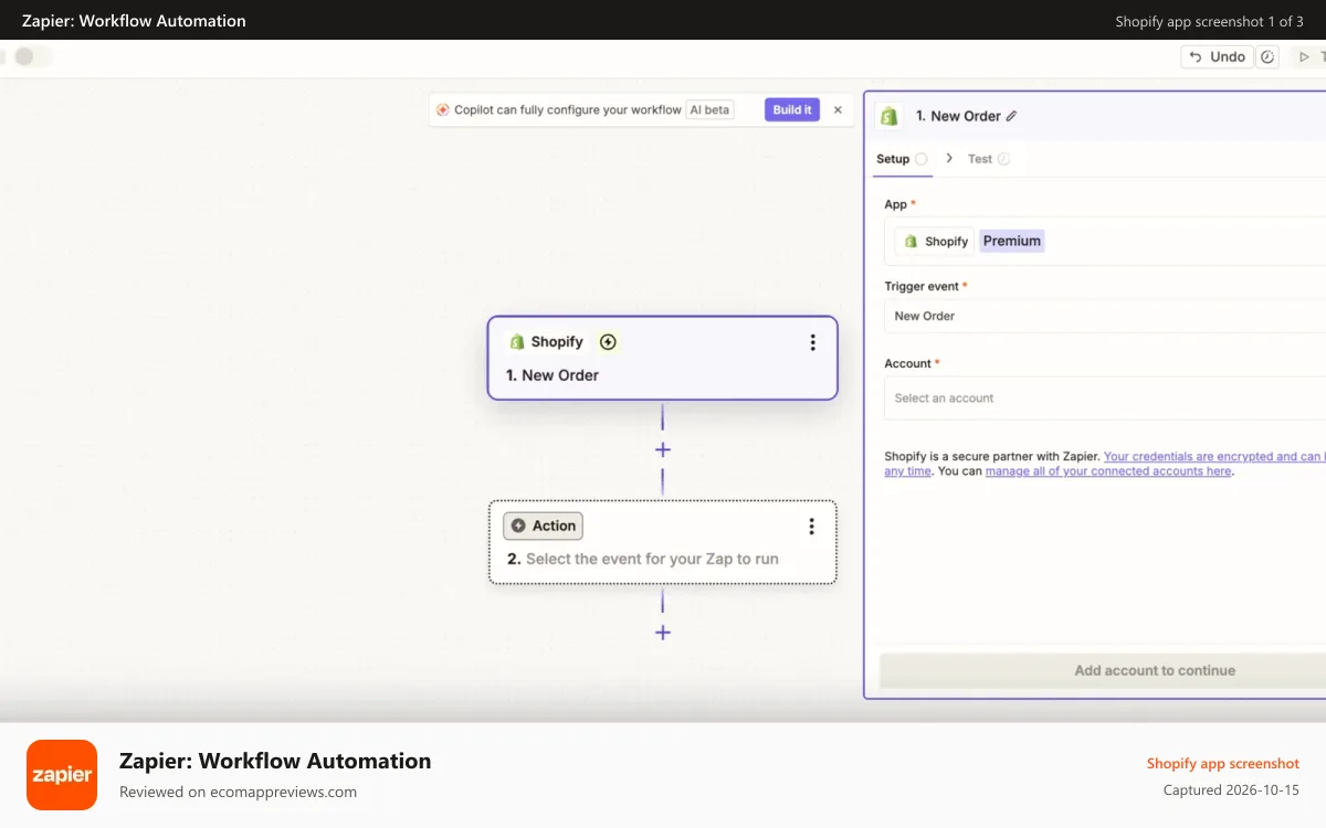 Zapier: Workflow Automation Shopify app screenshot: Grow your Shopify Store with automation