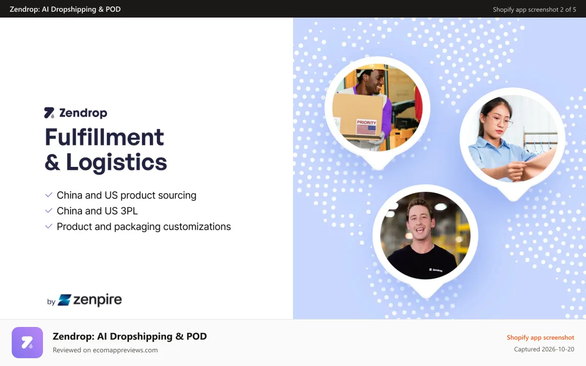 Zendrop: AI Dropshipping & POD Shopify app screenshot: Zendrop dropshipping fulfillment and 3PL services