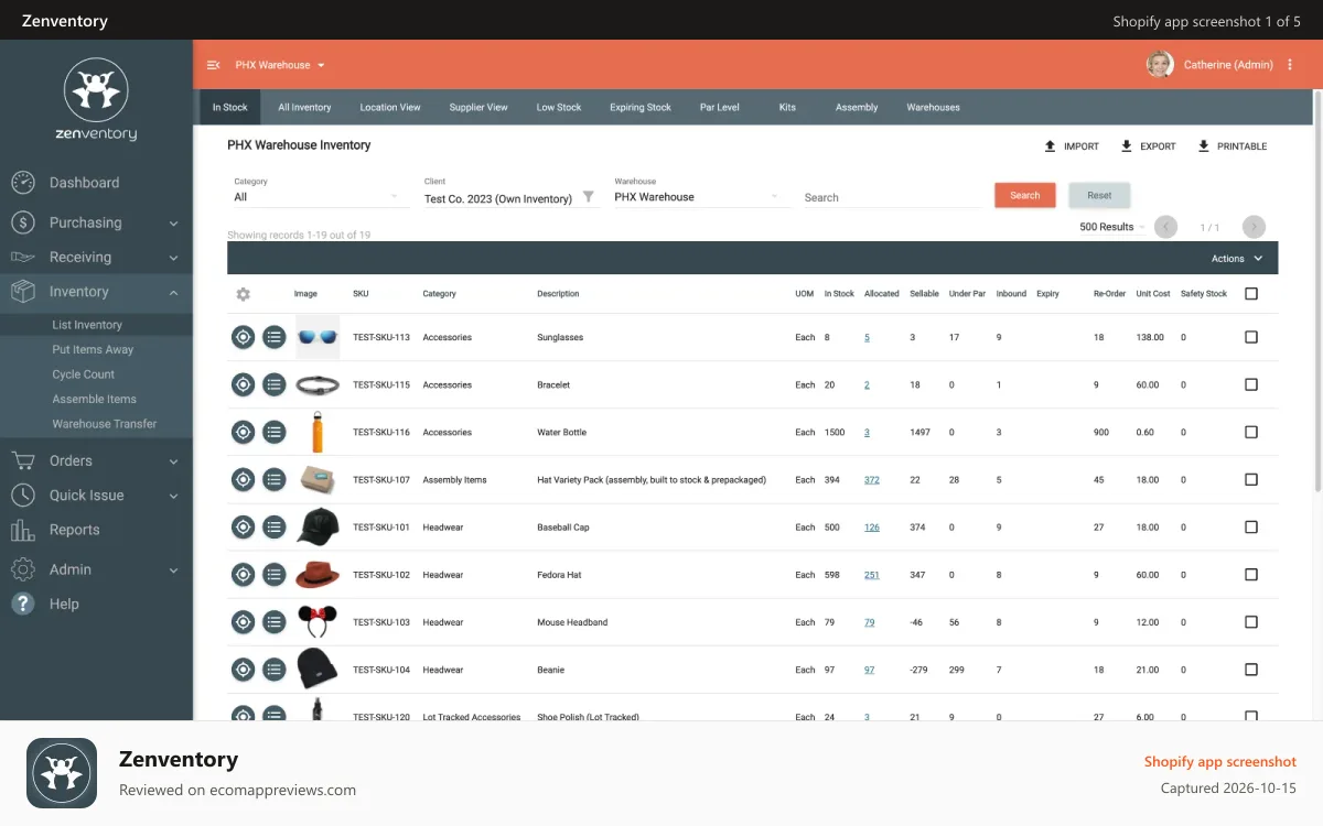 Zenventory Shopify app screenshot: Multi-warehouse inventory management
