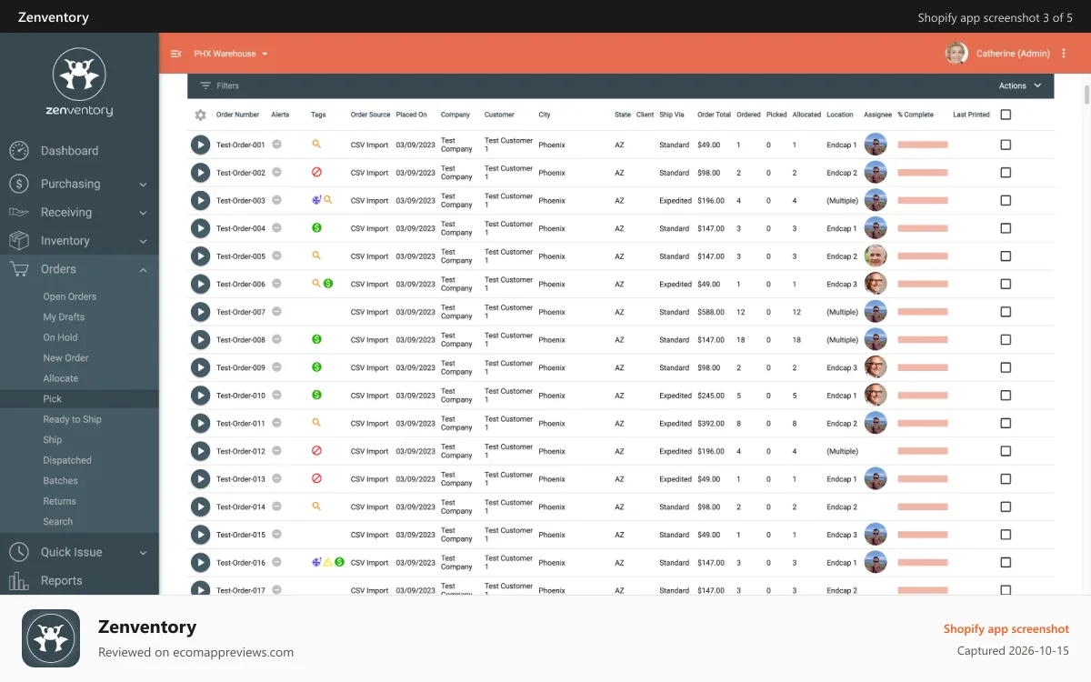 Zenventory Shopify app screenshot: Order picking with Zenventory