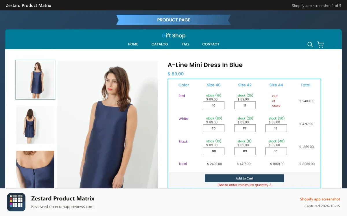 Zestard Product Matrix Shopify app screenshot: Wholesale, Bulk Order