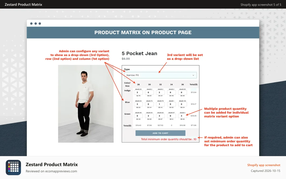 Zestard Product Matrix Shopify app screenshot: Key features of the app