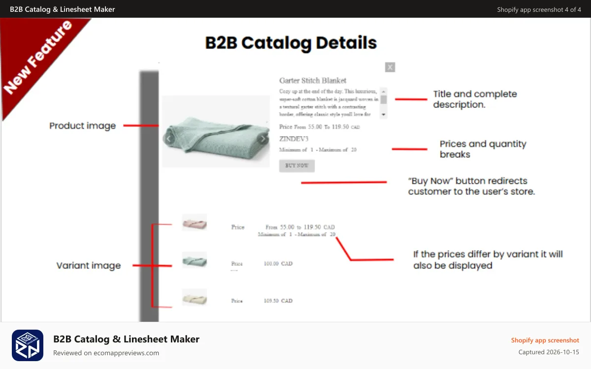 B2B Catalog & Linesheet Maker Shopify app screenshot: Step 4 Final step, order is sent to Shopify Draft Order